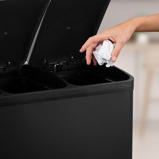 Bayt Poubelle - Poubelle à pédale 45 litres - Poubelle 45 litres - Poubelle 45 litres - Séparation des déchets - Poubelle 3 compartiments - 3x15 litres - Poubelle - inox - Noir