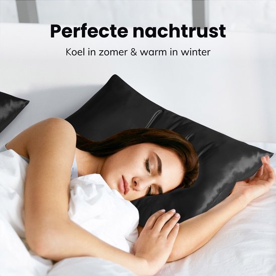 Ensemble de taies d'oreiller en satin - 50x70 - bonnet et masque de sommeil inclus - Noir - Satin - Soie - Beauté - Soie - Douce - Satin - Soie de noix
