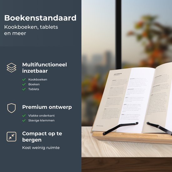 Castagnola Support de livres ajustable - Support de livres avec 5 supports - Support de livres en bambou - Support de tablettes - Livres de cuisine et de lecture
