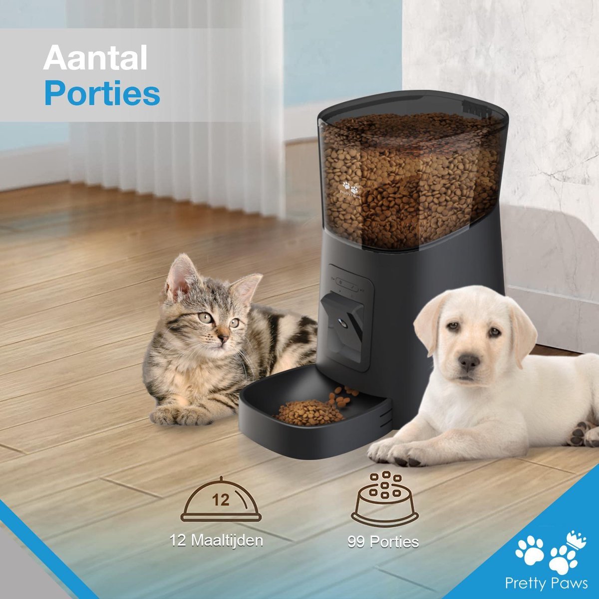 Distributeur automatique de nourriture Pretty Paws Camera - Mangeoire automatique intelligente avec application - Capacité de 6 L - 35,8 x 19,5 x 36,2 cm - Noir