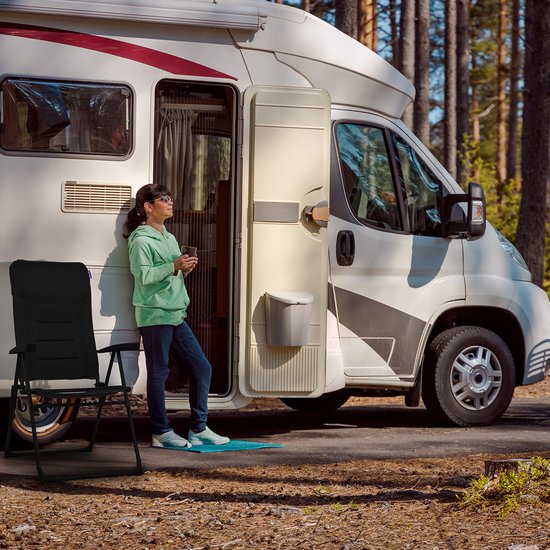 TRVLMORE Chaise de camping - 7 positions - Chaise de camping confortable - Capacité de charge de 120 kg - Position allongée - Chaise pliante - Chaise pliante - Noir