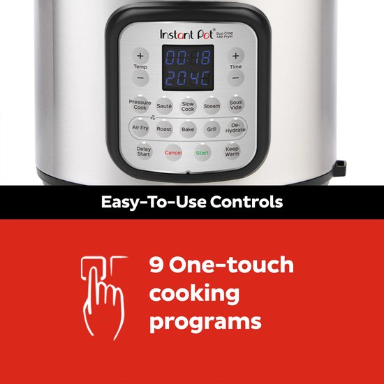 Multicuiseur Instant Pot Duo Crisp 7,6 L + friteuse à air chaud - Autocuiseur 11-en-1 - Mijoteuse - Cuisson sous vide - Friteuse à air chaud - Système à double couvercle - Jusqu'à 8 portions