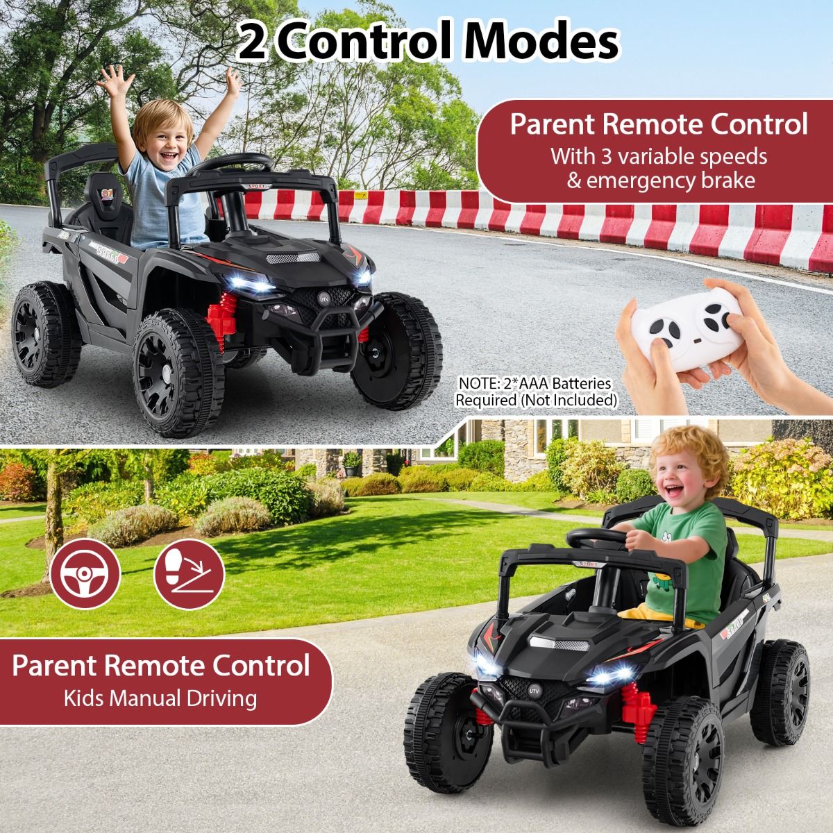 Voiture électrique pour enfants Coast - batterie 12 V - télécommande - UTV noir - à partir de 3 ans