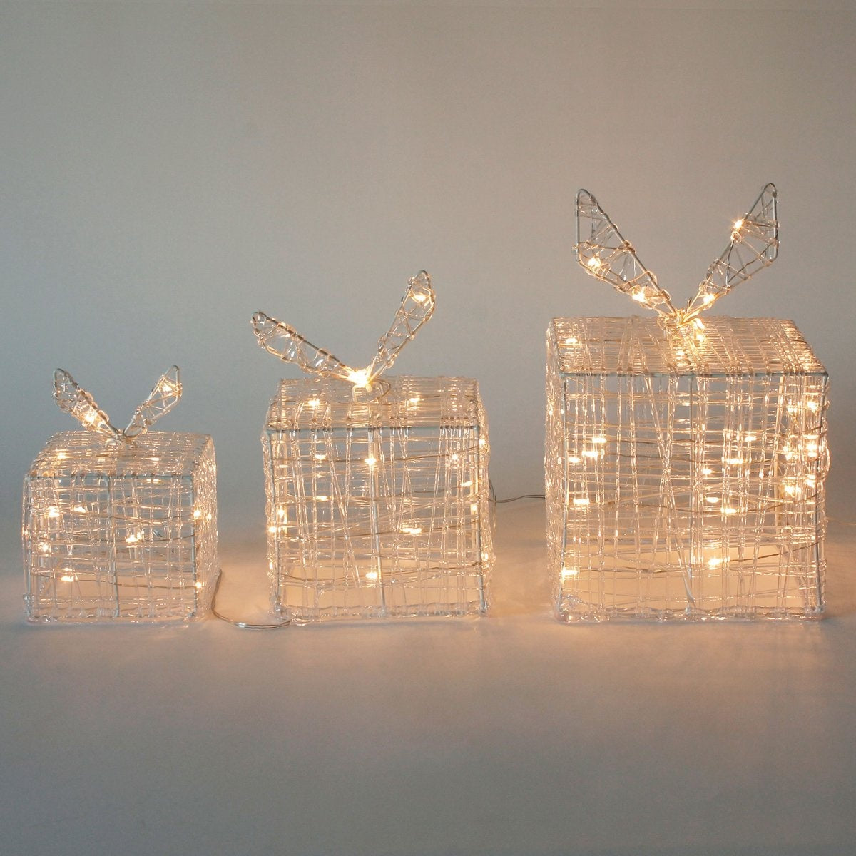 Lot de 3 boîtes cadeaux lumineuses de Noël, 90 LED, Décoration De Noël, Blanc Chaud