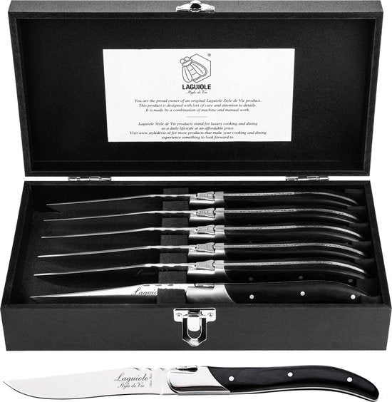 Laguiole Style de Vie Couteaux à steak Luxury Line - 6 pièces - Bois de pakah noir