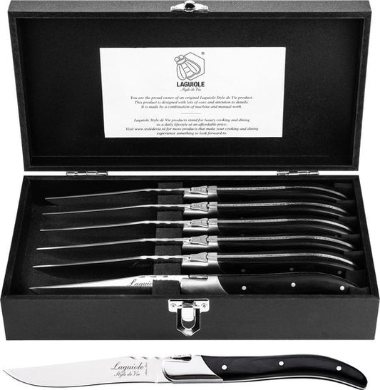 Laguiole Style de Vie Couteaux à steak Luxury Line - 6 pièces - Bois de pakah noir