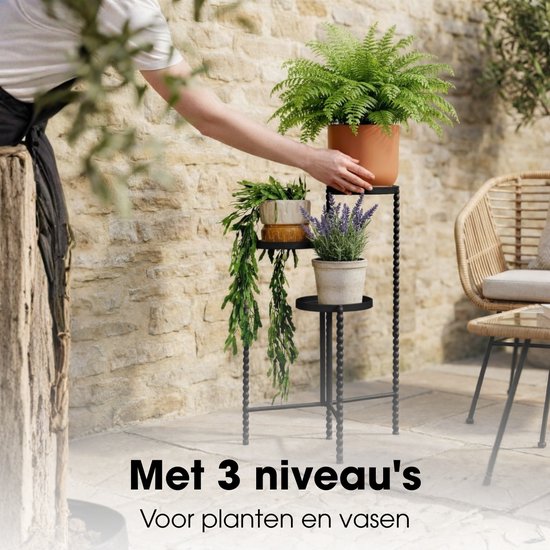 Mica Decorations Salvo - Support pour plantes d'intérieur - Tablette pour plantes d'intérieur - Support à trois étages - 40 x 40 x 70 cm - Fer - Noir