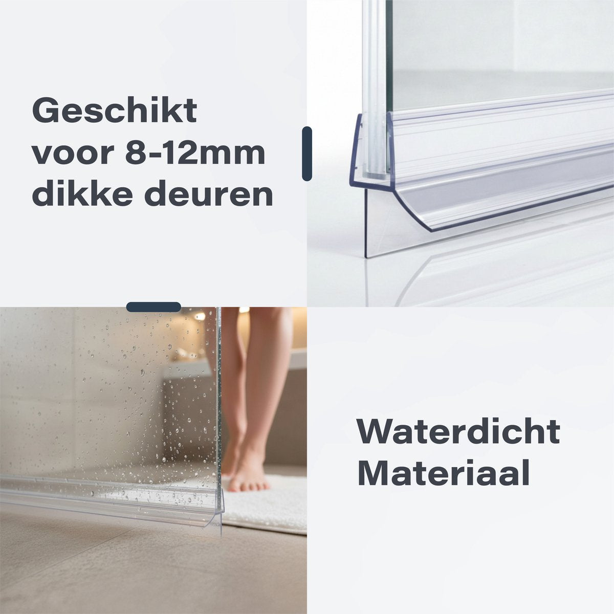 Bandes de douche Luft pour le bas - Lot de 2 - Transparentes - 100 cm par bande - Pour une épaisseur de verre de 8 à 12 mm - À découper sur mesure