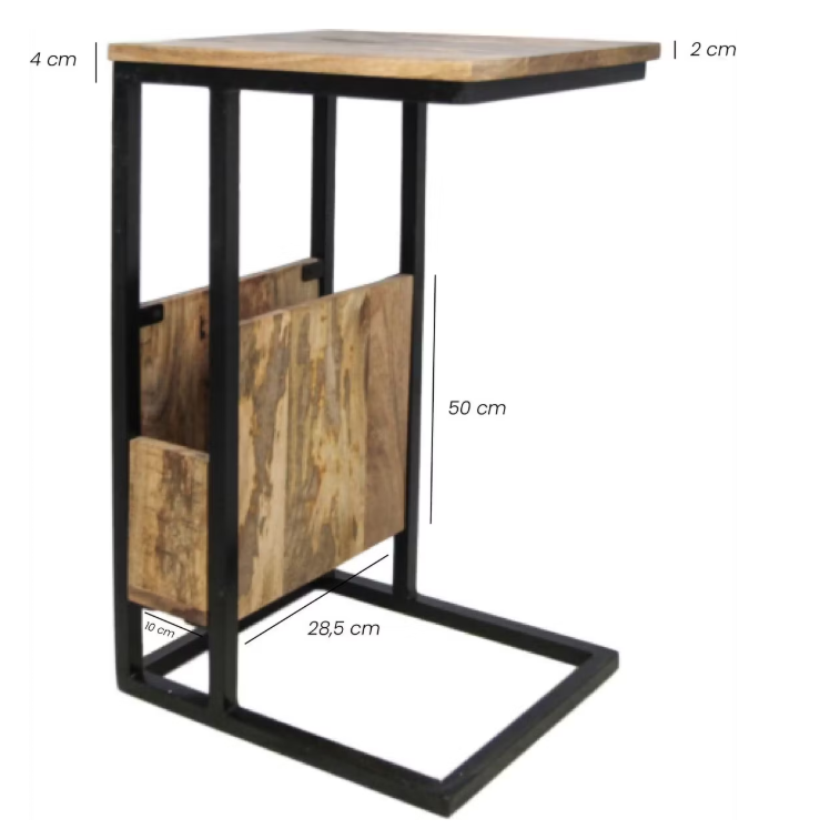 Table d'appoint HSM Collection Magazine - Bois de manguier et métal - 34x40x68 cm - Design industriel