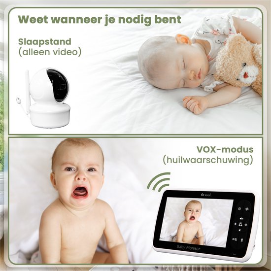 Babyphone Saaf - Caméra et moniteur inclus - Contrôlable/inclinable - Fonction de conversation - Écran 5 pouces