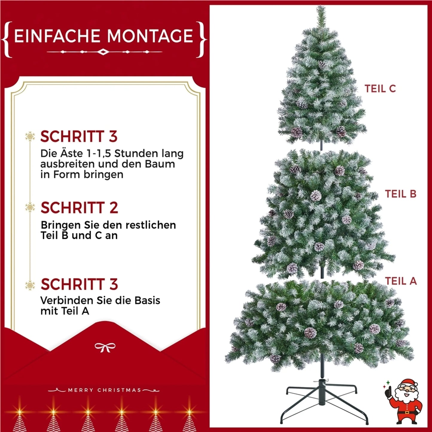 Yaheetech Arbre de Noël artificiel enneigé - 183 cm - avec 920 branches et pommes de pin naturelles et support métallique pliable - pour l'intérieur et l'extérieur - PVC vert et métal - 106 x 106 x 183 cm