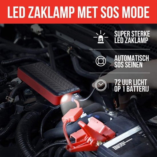 Démarreur de voiture - Strex - 12V J– 1000A / 18 000 mAh – avec powerbank, lampe de poche LED et lumière SOS d'urgence – Avec mallette de rangement