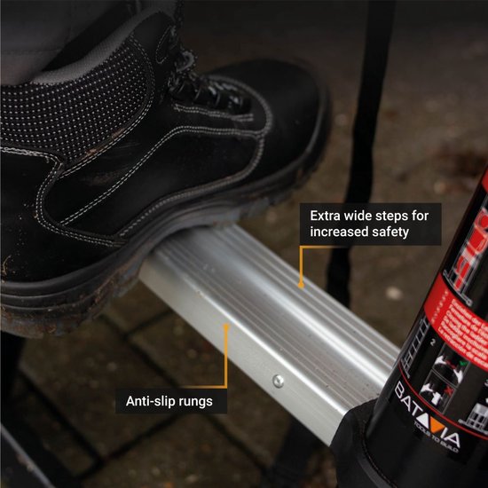 Batavia Échelle télescopique professionnelle 3,81m - Longueur étendue 381cm - Largeur de travail 32cm - Antidérapant - Charge max. 150kg - Hauteur de travail 481cm - Giraffe Air® Pro