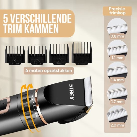 Tondeuse pour chien - Strex - Tondeuse pour animaux - Extra silencieuse - Sans fil - 5 modes