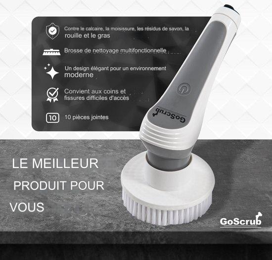 Brosse de nettoyage électrique GoScrub®, Brosse à récurer avec manche, 10 accessoires