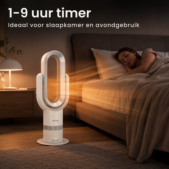 Ventilateur sans fil Aironex Swing avec chauffage – Radiateur soufflant – 2 en 1 : refroidissement et chauffage – 10 réglages – Oscillation à 71° – Télécommande – Blanc