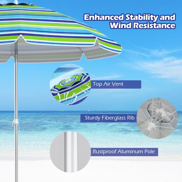 Costway Parasol de plage - inclinable et sac de transport inclus - 178 x 178 x 206 cm - bleu/vert