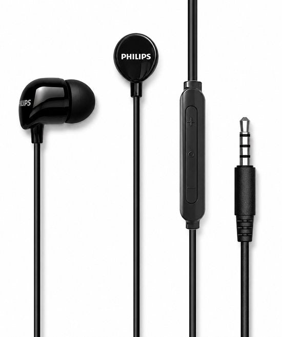 Écouteurs intra-auriculaires Philips TAE1156BK - Clear Sound - Filaires - Télécommande avec microphone - Prise jack 3,5 mm - Noir