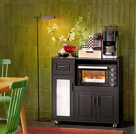 SoBuy Armoire à micro-ondes avec 3 armoires et 1 tiroir - 89 x 40 x 89 cm - Noir