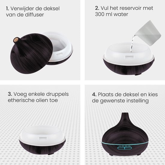 Auronic Diffuseur d'arômes - 300 ml - Humidificateur - 7 couleurs LED - 2 huiles incluses - Brun foncé