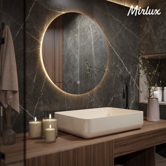 Miroir de salle de bain - Mirlux - avec éclairage LED et chauffage - rond - anti-condensation - 80CM