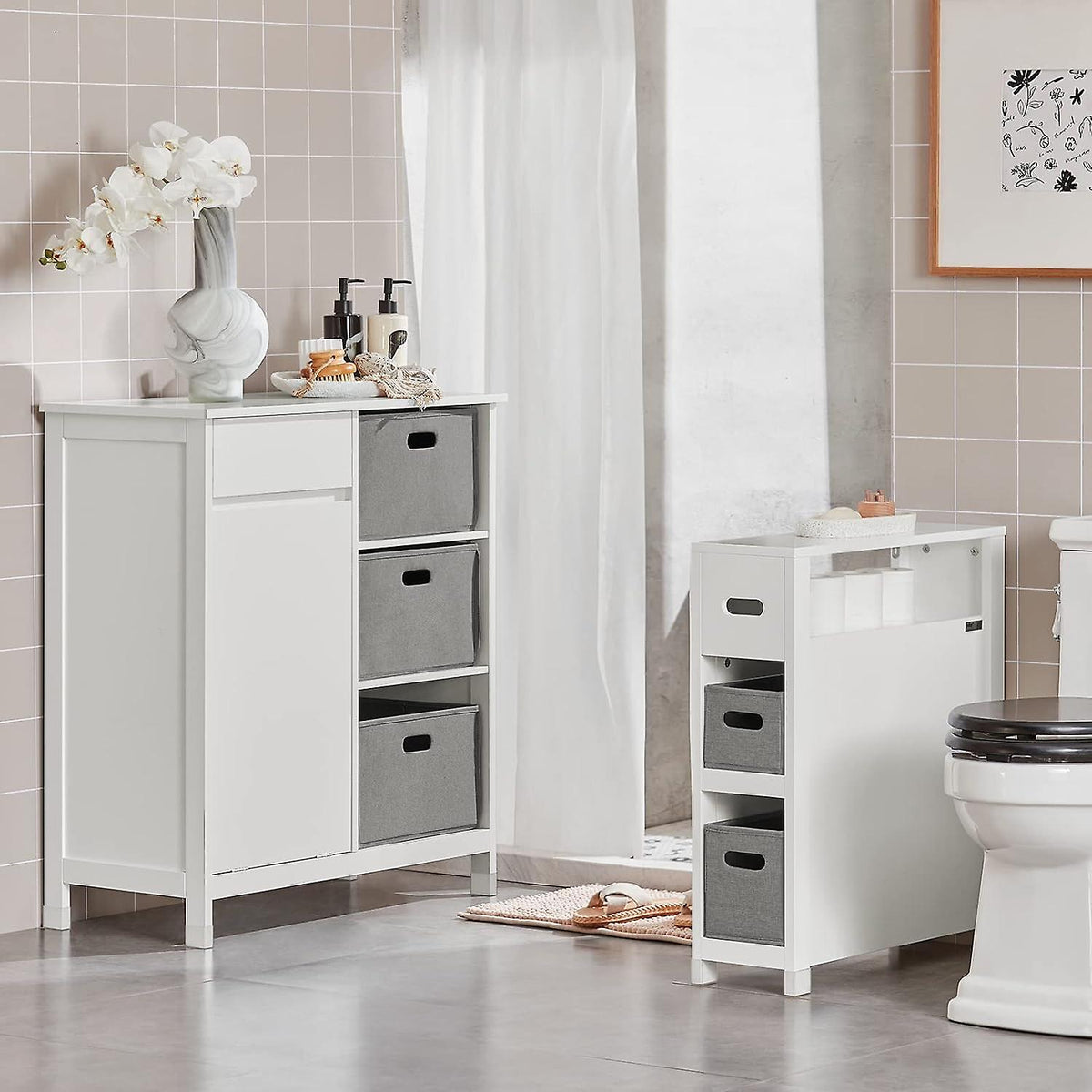 SoBuy - Armoire à linge de salle de bain - Armoire à linge - 80 x 38 x 91 cm - Blanc