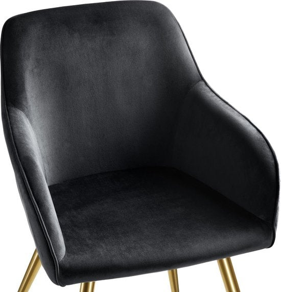 tectake® - Stoel - eetkamerstoel - Marilyn fluweellook goud zwart/goud - 403654