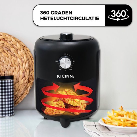 Kicinn Airfryer - Airfryer XL - Friteuse à air chaud - 3 litres - 1000 Watt - Noir