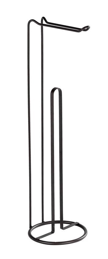 Porte-rouleau de papier toilette WENKO 2-en-1 Lugano, acier noir mat - Porte-rouleau de réserve - Porte-rouleau de papier toilette sur pied - Porte-rouleau de papier toilette sur pied - Noir