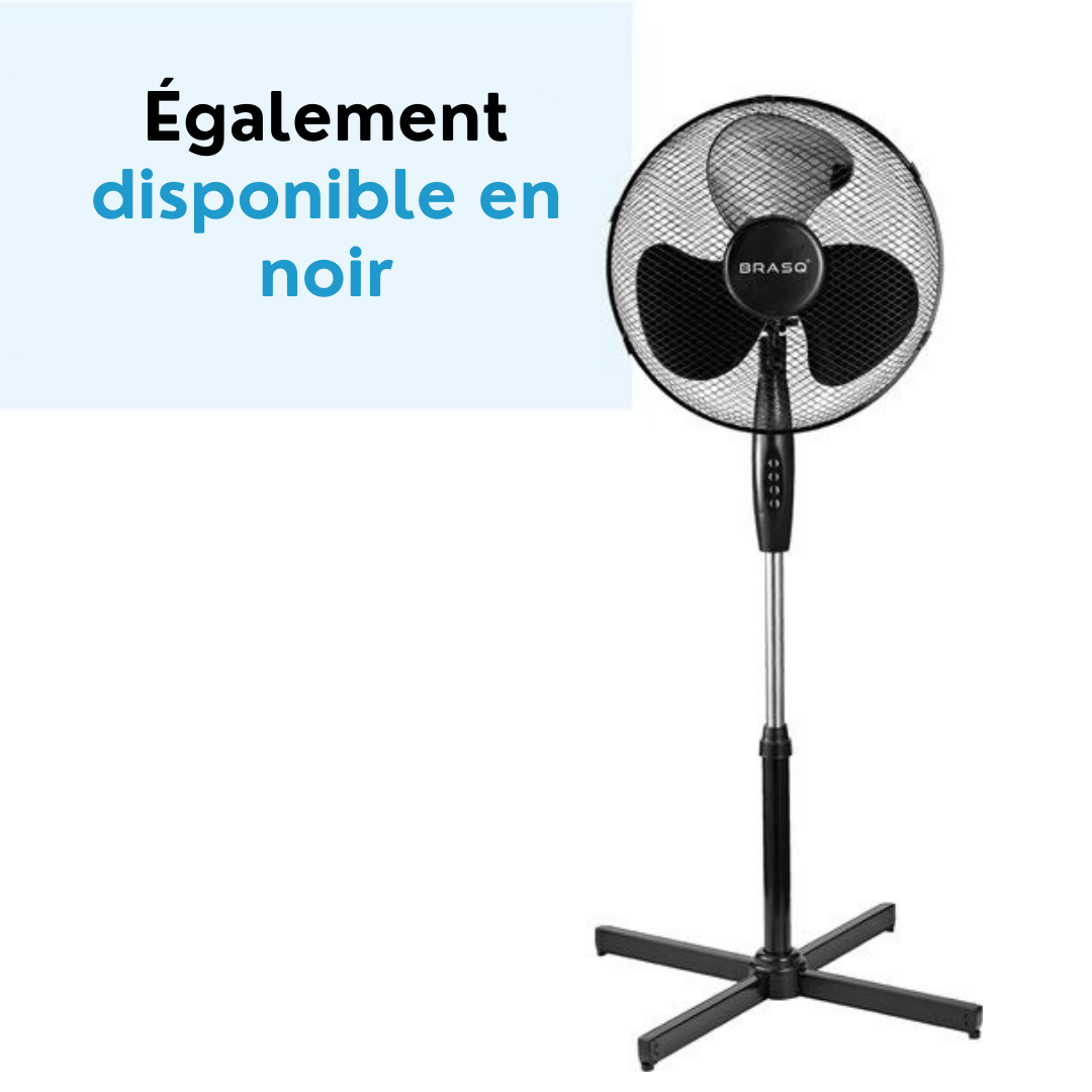 BRASQ Ventilateur trépied - 40 cm - Blanc - Réglable en hauteur - 3 vitesses - 40 watts