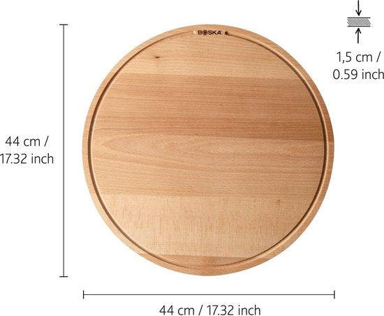 Boska Pizza Board Amigo L Round - Planche à pizza en bois de hêtre durable - Avec canal de collecte - Ø 34 cm