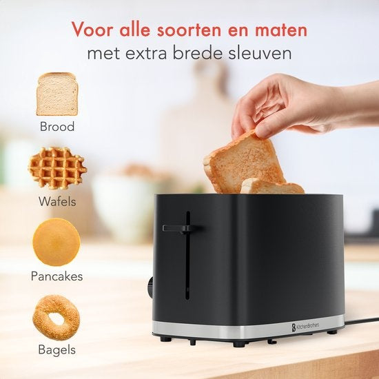 KitchenBrothers Toaster - Grille-pain - 6 niveaux de chaleur - 2 fentes extra-larges - 870W - Noir