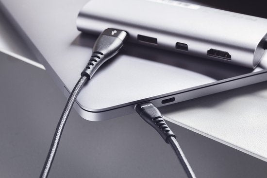 Câble USB 2.0 Philips - DLC5206A/00 - USB-A - USB-C - Longueur : 2 mètres - Nylon de qualité supérieure - Noir