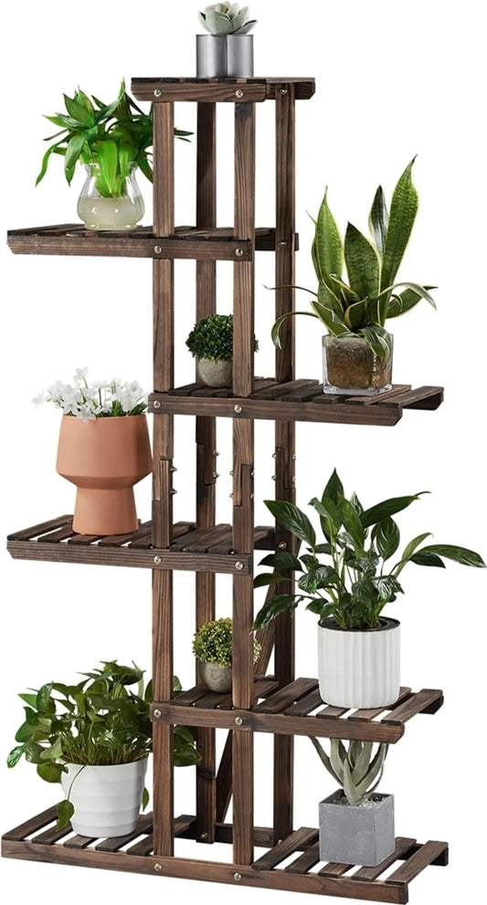 Yaheetech : étagère à plantes à 6 niveaux pour l'intérieur et l'extérieur, 140 cm de haut – marron – bois de sapin et métal