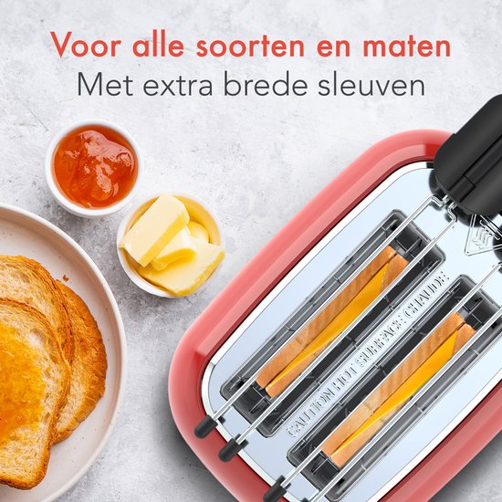 Grille pain - KitchenBrothers - Toaster - 6 niveaux de chaleur - Fentes larges - 870W - Rouge