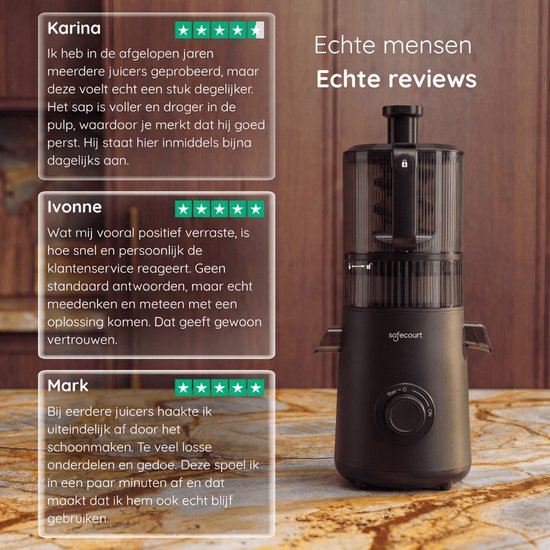 Safecourt Kitchen Slow Juicer XXL - moteur puissant [Technologie de pré-coupe et de pression à froid] - nettoyage facile - sans BPA - presse-agrumes Noir