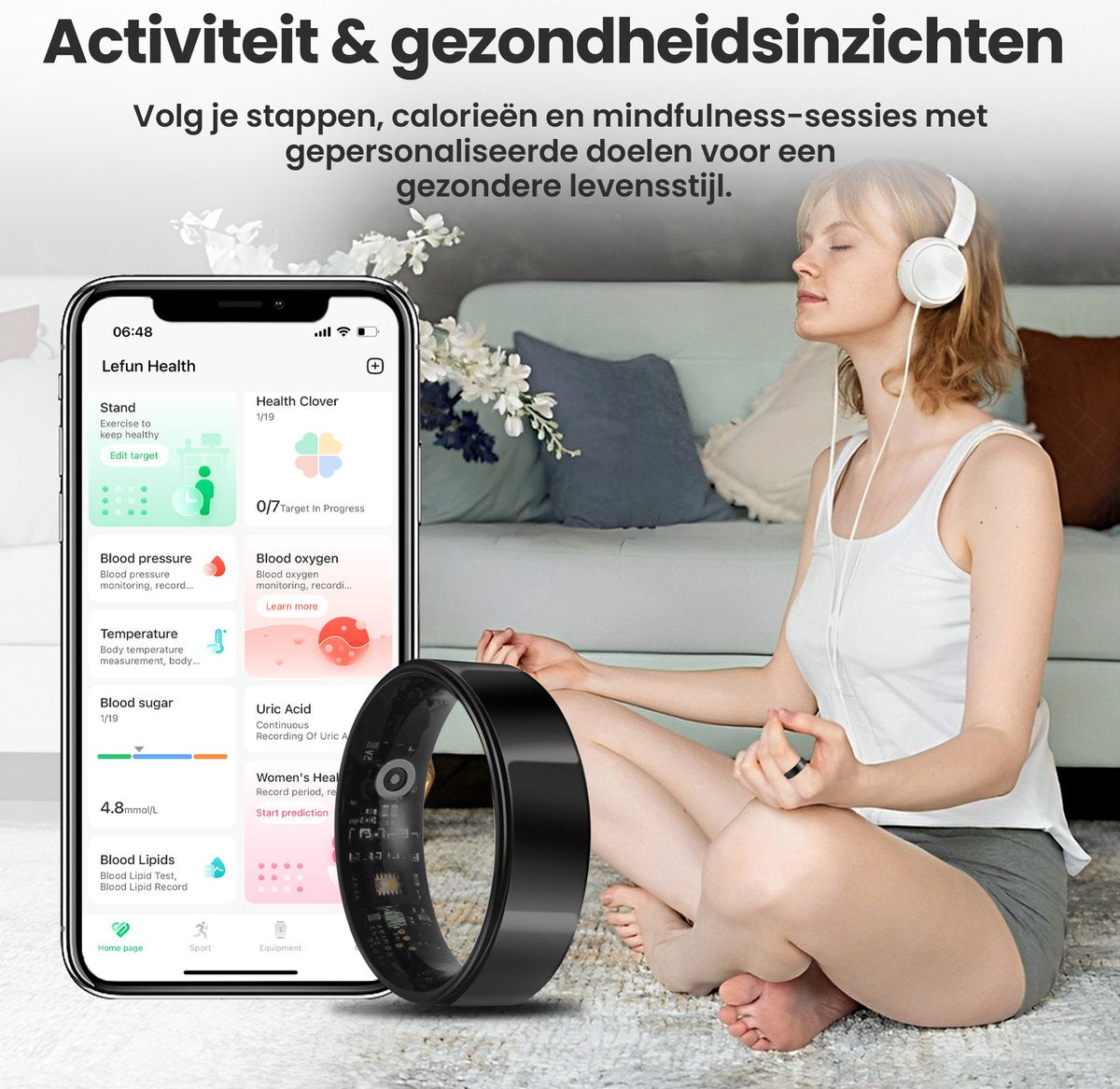Saaf Smart Ring - Noir - Taille 8 - Traceur d'activité mince pour les femmes et les hommes