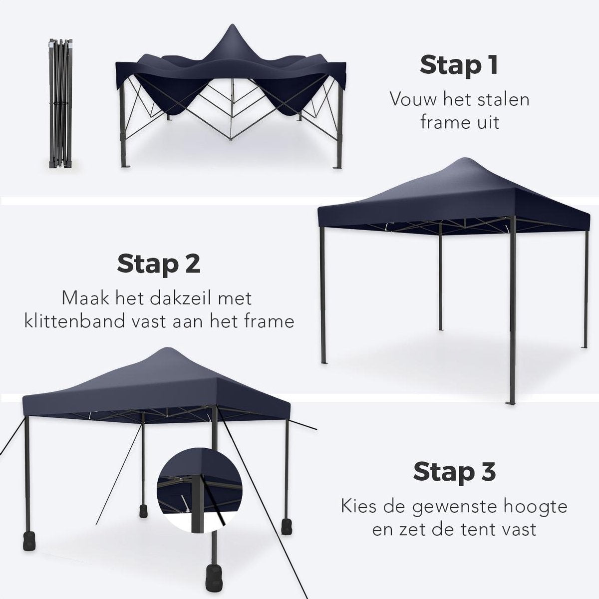 Tonnelle de jardin - LifeGoods - 3x3 m - Facile à monter - Pliable - Imperméable - Sac de transport à roulettes - Bleu foncé