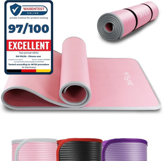 DH FitLife Tapis d'entraînement, tapis de fitness, tapis de sport, 183 x 61 x 1 cm, extra résistant à la déchirure, tapis de yoga, antidérapant et épais, tapis d'entraînement (rose)