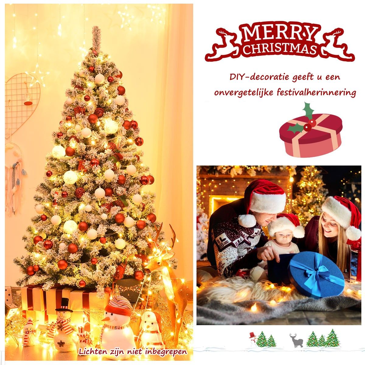 Sapin de Noël côtier avec neige - avec support - 180 cm - blanc/vert