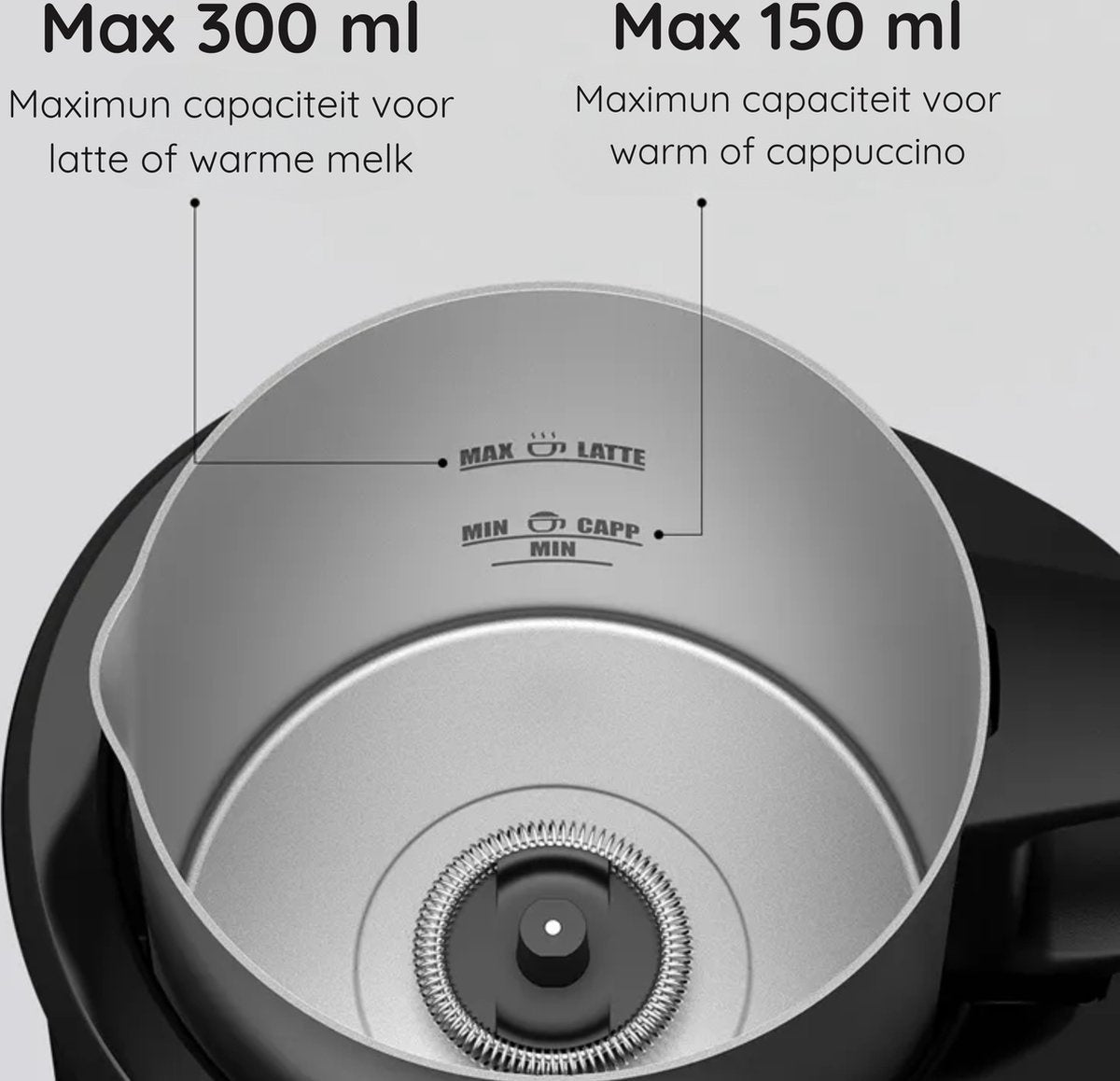 Safecourt Kitchen - Milk Frother pro - Carafe amovible - 4 en 1 - Sans BPA - Noir - 300 ML