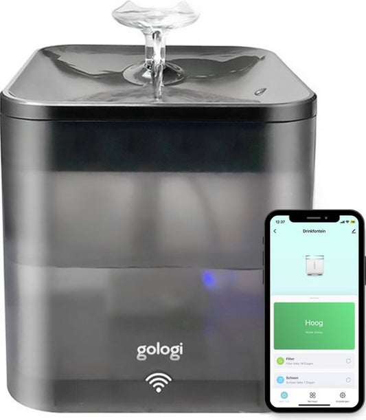 Gologi abreuvoir chat/chien - Fontaine à eau intelligente avec application - Avec capteur - Stérilisation intelligente & UV - 2.2L - Noir