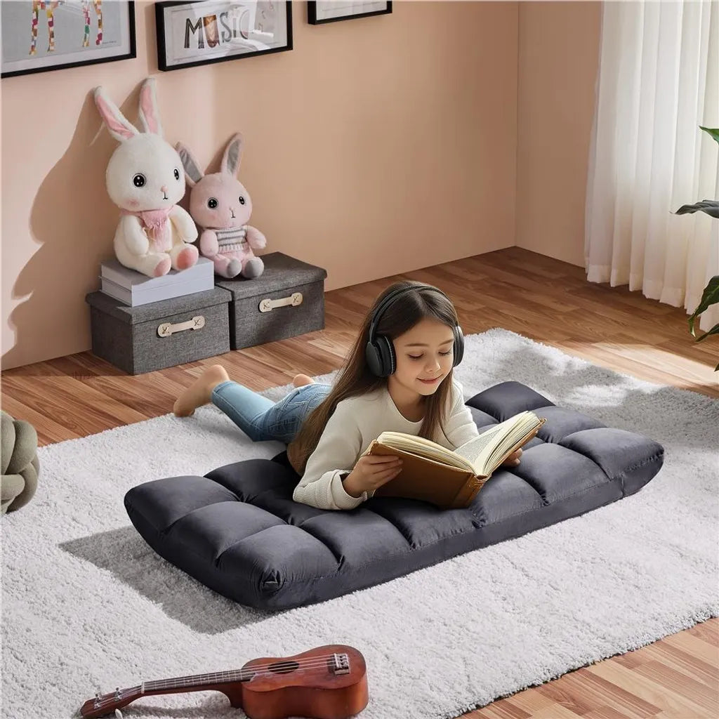 Fauteuil de sol réglable Yaheetech 111,5 x 53 cm - Gris - Fauteuil de gaming et de détente pliable à 14 positions