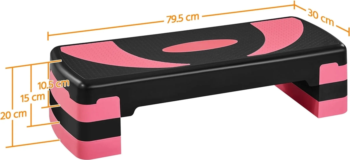 Yaheetech Aerobic Stepper Adjustable - 79,5 x 30 x 20 cm - 3 hauteurs réglables, surface antidérapante et pieds de protection en caoutchouc - pour la gym à domicile et l'entraînement physique - plastique noir et rose