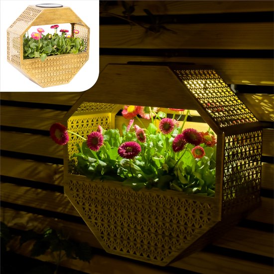 Gadgy Solar - Applique murale Gadgy Solar avec jardinière – Éclairage de jardin à énergie solaire – Lampe d'extérieur à LED – 30 x 30 cm – Jardinière noire