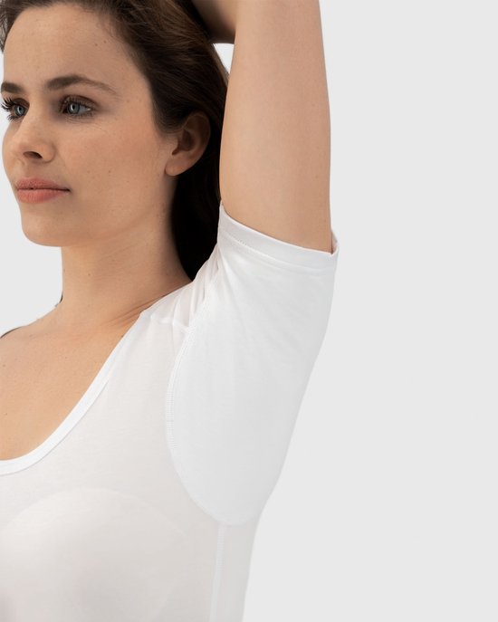 Anti Sweat Shirt - Fibershirts® - Coussinets d'aisselles cousus - Maillot de corps - Blanc - Col rond - Femmes - Taille S