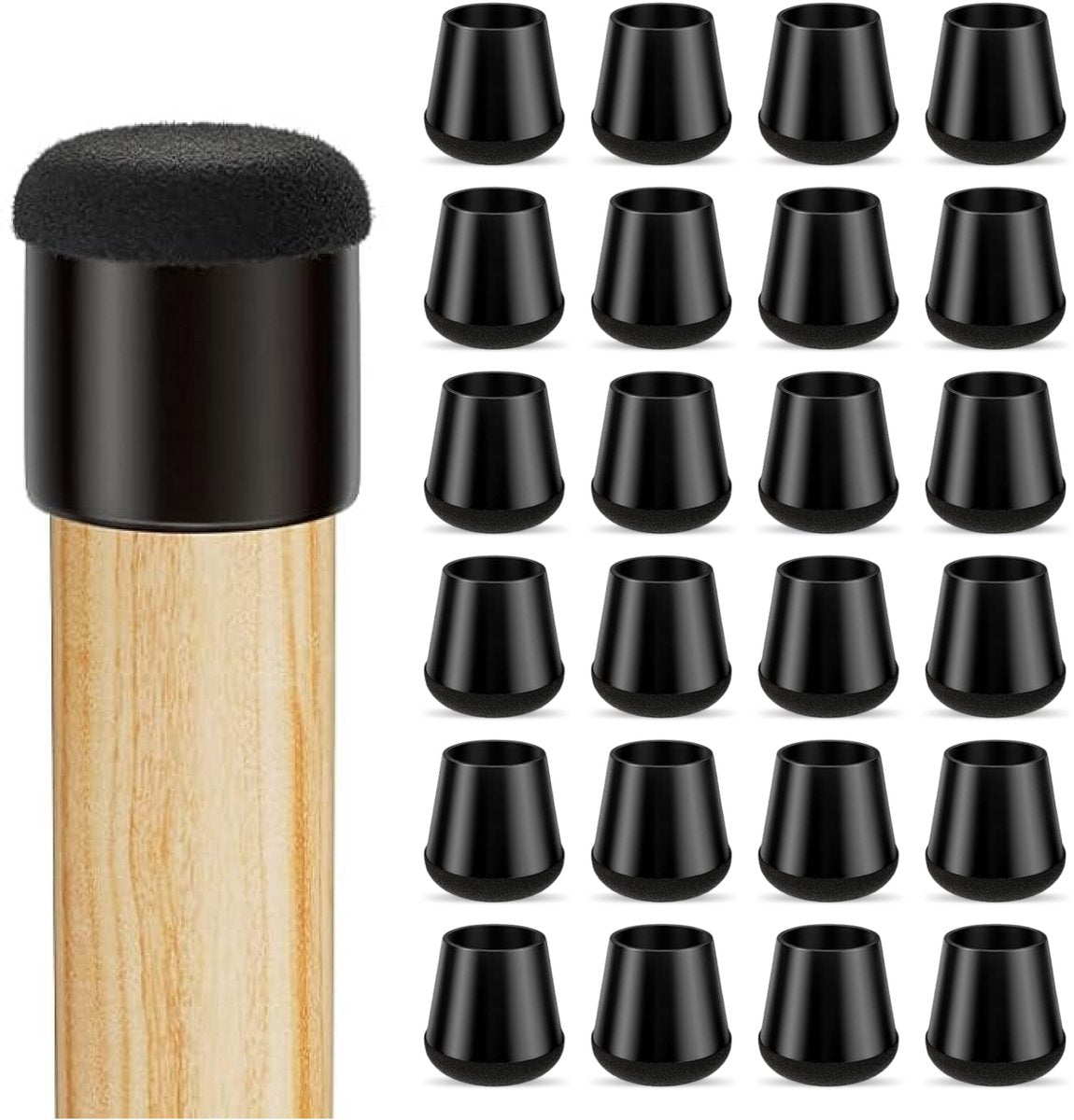 Luft Protège-jambes de chaise avec feutre - 32 pièces - Rond - 12-16 mm - Noir - Protection du sol contre les rayures - Protège-jambes de chaise avec insonorisation