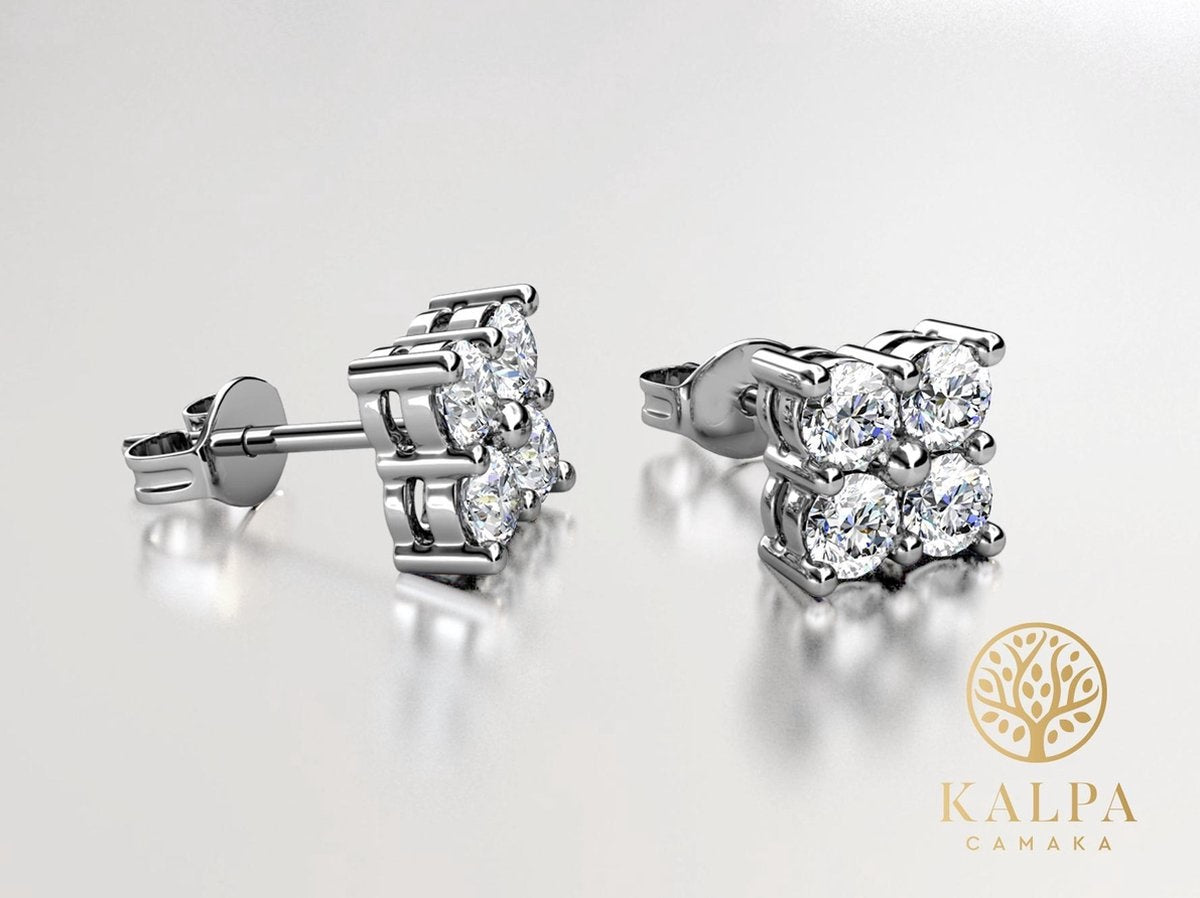 Yolora Dames Oorbellen met Kalpa Camaka Kristallen - Zilver kleurig - 18K Witgoud Verguld