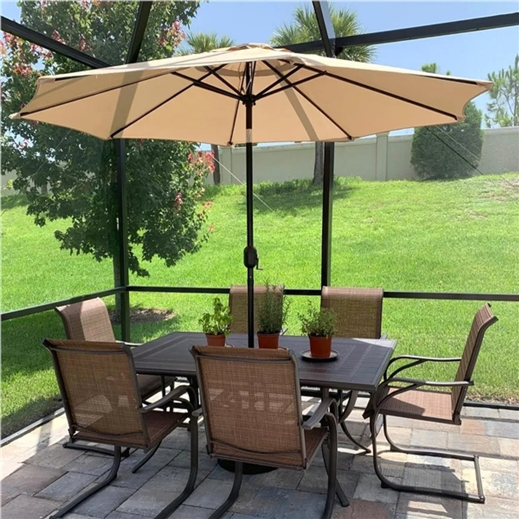 Parasol de jardin Yaheetech Ø 270 cm - Marron clair - Parasol inclinable avec pendule et ouverture d'aération
