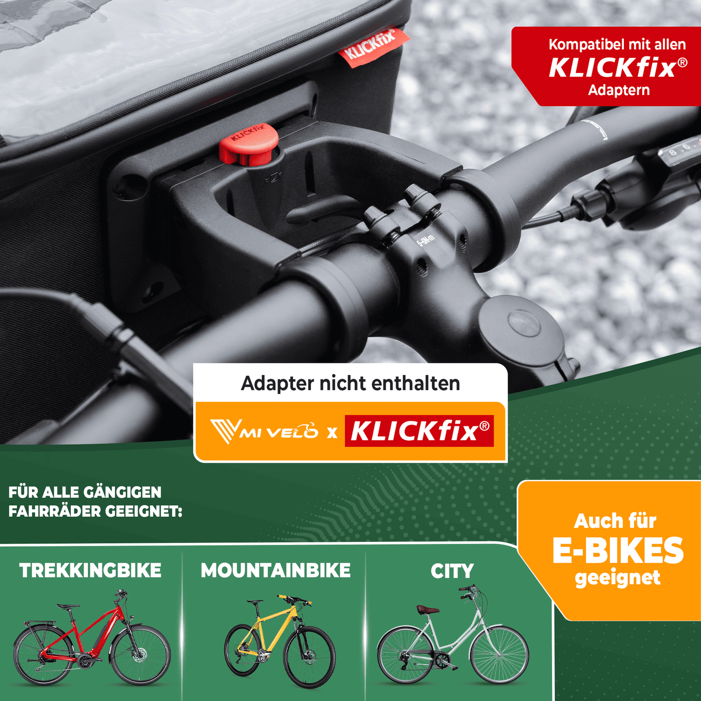 Mivelo Sacoche de guidon vélo KlickFIX avec poche téléphone "OSKAR